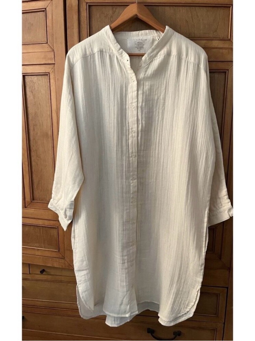 Acacia Swimwear Stone Dress Size M/L Cream Cotton Gauze Long Sleeve Dress